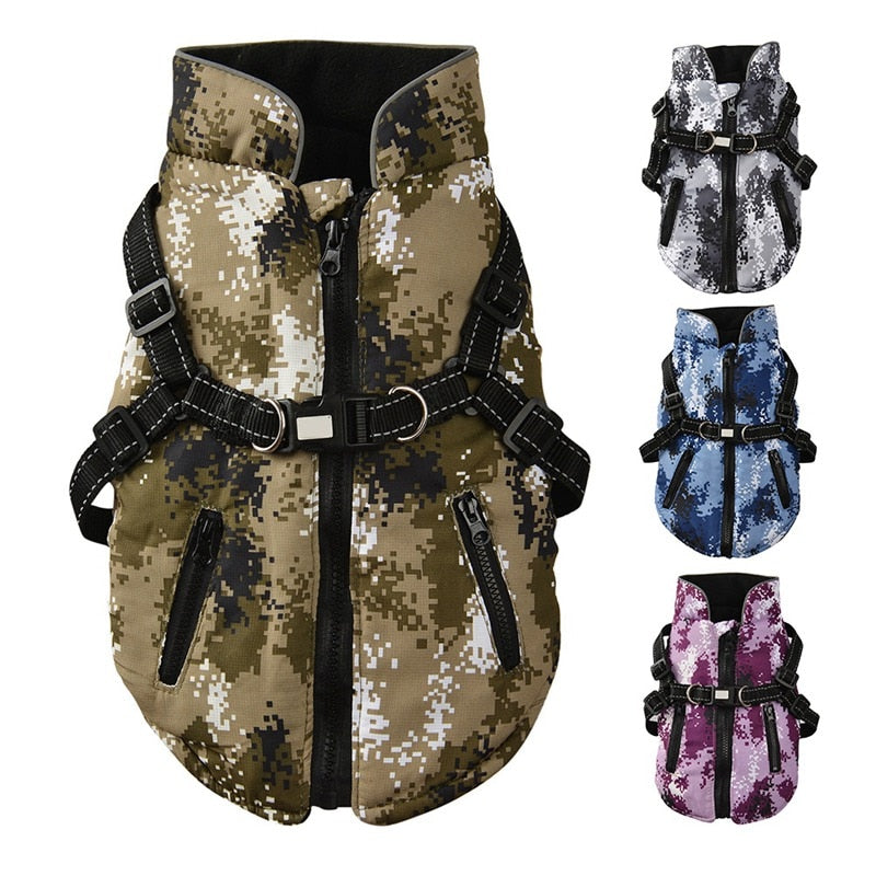 Army Fatigue Vest for dogs - Army, Camouflage, Easy On, Harness, Sleeveless, Step In, Vest, Warm, Zipper