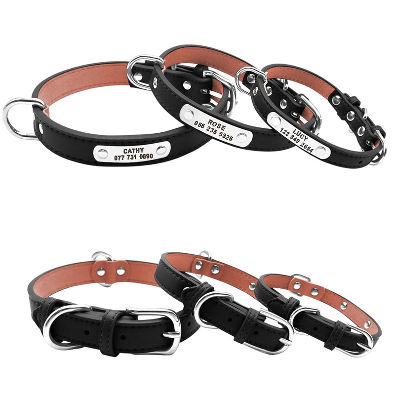 Personalized Leather Collar w/ ID Tag for dogs - Collar, Custom, Engrave, ID, Leather, Name, Number, Personal, Phone, Tag