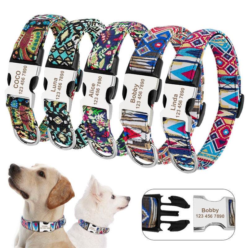 Funky Custom Collar for dogs - __label:Bestseller, Adjustable, Collar, Custom, Engrave, Flat Buckle, Nameplate, Personal